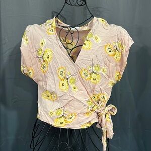 Madewell Pink and Orange Wrap Blouse with Tie Front